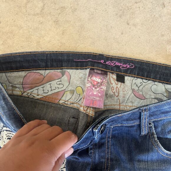 Ed Hardy Jeans Women 18 Christian Audigier Boot Cut Tiger Rhinestone y2k - Picture 2 of 4